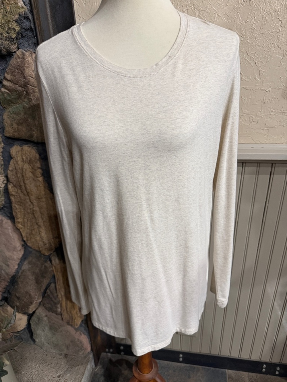 Amazon Essentials Women's Long Sleeve Crew Neck Top in Light Cream